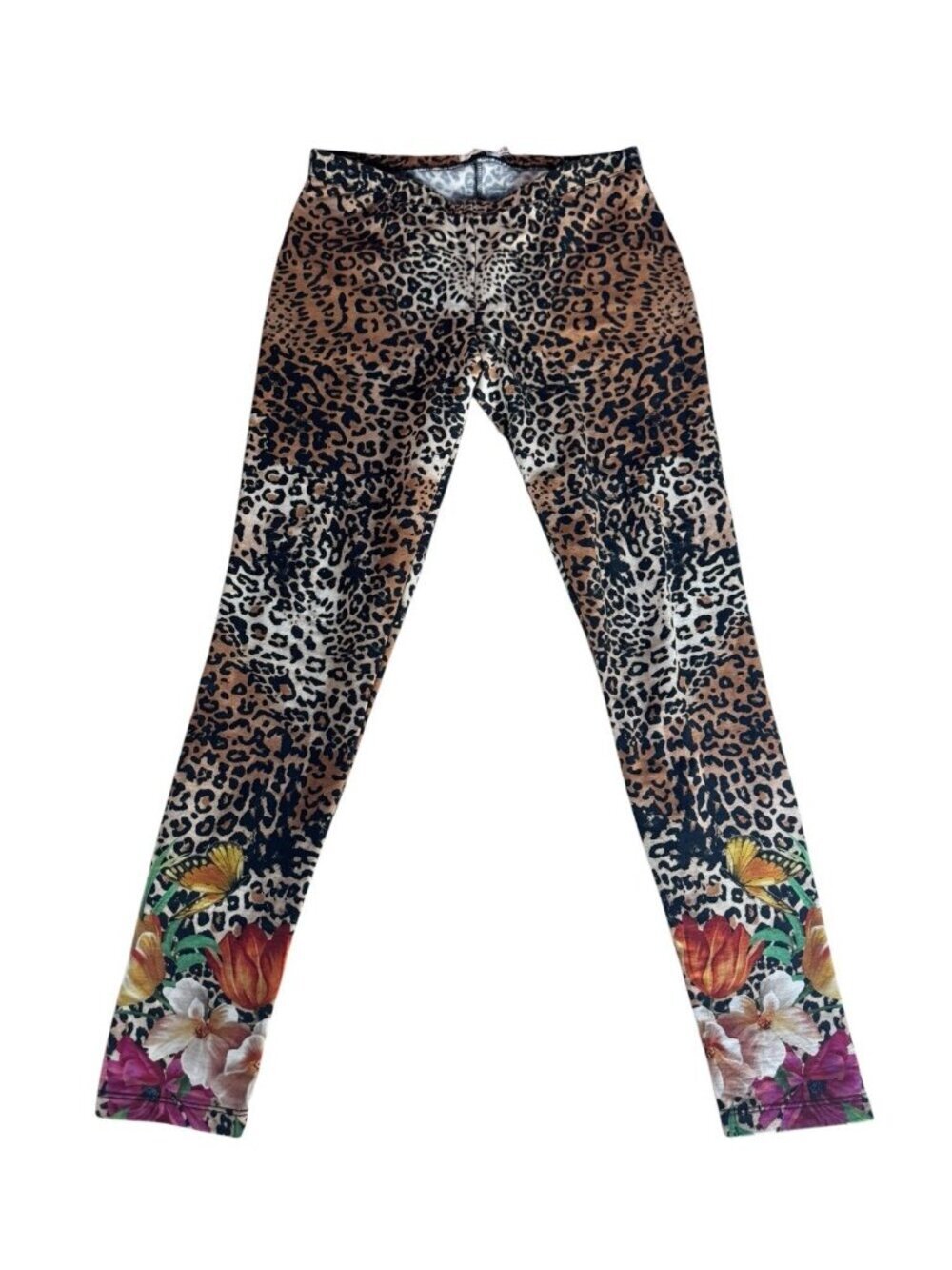 Johnny Was Women's Sz  XS Leopard Print Leggings Floral Butterfly Hems